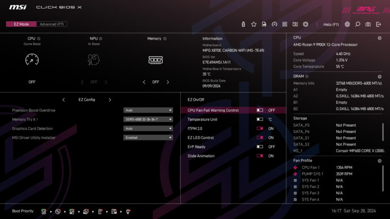 REVIEW MSI MPG X870E CARBON WIFI BIOS UEFI EZ