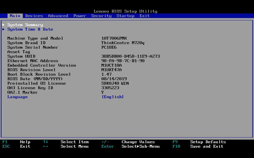 BIOS: ¿Qué es y cómo funciona en tu ordenador?, BIOS de un ordenador portátil Lenovo